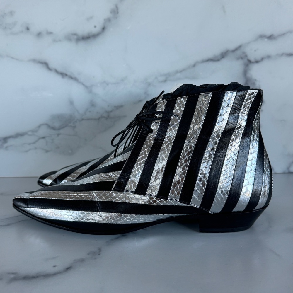 Saint Laurent Snakeskin Stripe Boots Silver & Black Size EU 44 / US 11 - Picture 5 of 9